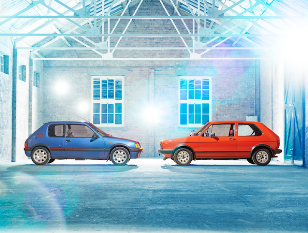 Peugeot 205 GTI and VW Golf GTI Mk1